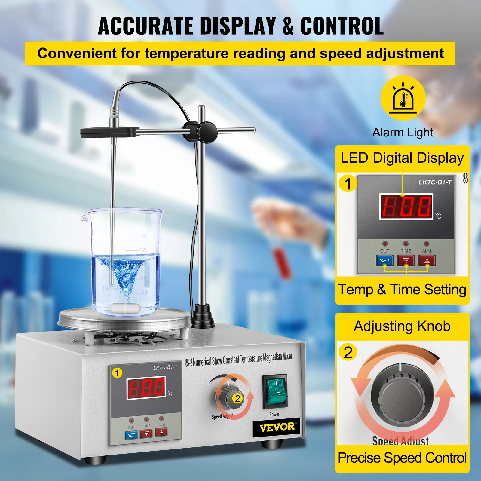 Vevor 1l aquecimento magnético agitador placa quente com barra 0-2000r/min vortex misturador destilação kit química laboratório equipamentos