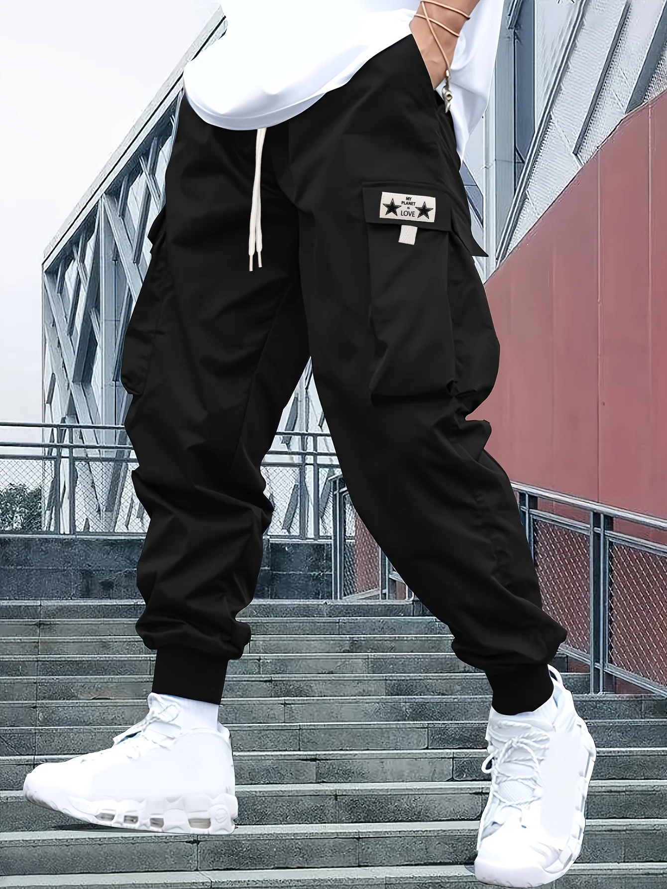 

Spring and autumn men's casual cargo pants with large pockets, street fashion rolled-bottom pants, outdoor sports combat pants