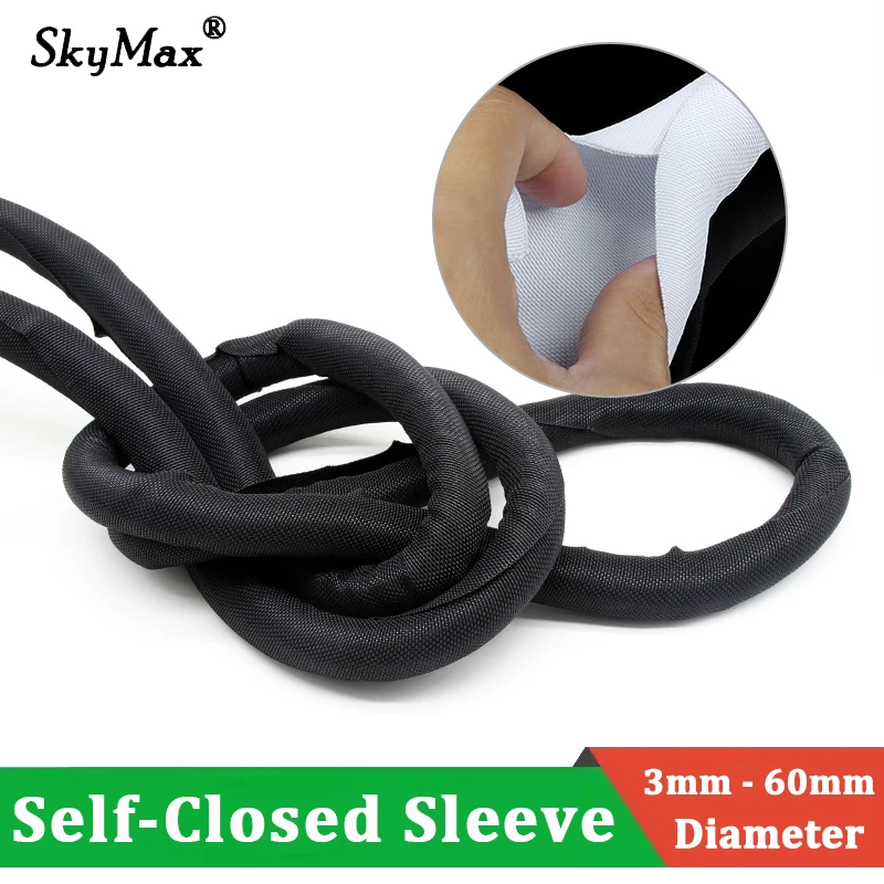 

1~10m Black White 3 - 60mm Self-Closed Sleeve Loom Split Tube Wire Protector Wrap Automotive Harness PET Braided Cable Sleeving