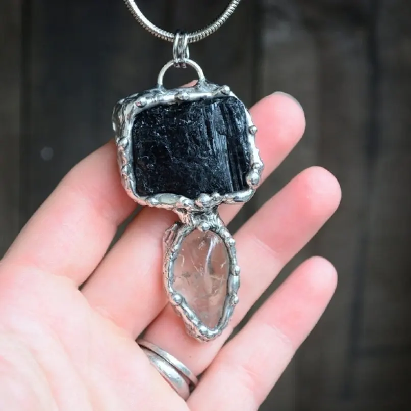 

Soldered Necklace Brutalist Y2k Handmade Bubble Claw Spiky Thorns Organic Claws Clear Semi-precious Stone Crystal