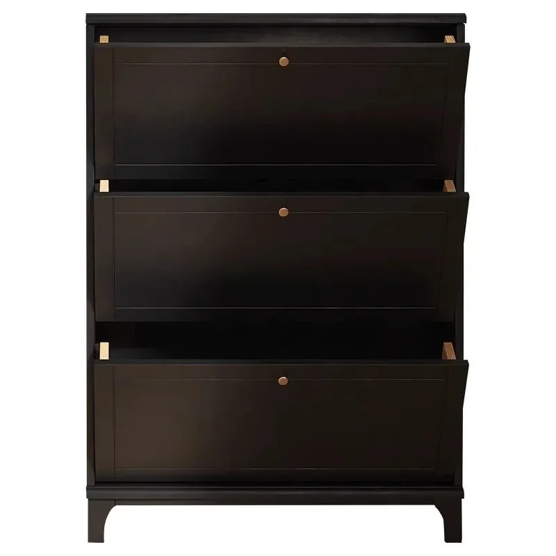Shoe cabinet light luxury black ultra-thin tipping bucket household door solid wood entrance cabinet