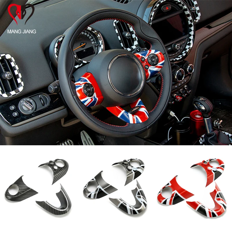 3PCS Car Steering Wheel Panel Button Switch Trim Cover Stickers For Mini Cooper F54 F55 F56 F57 F60 Interior Parts Car Accessory