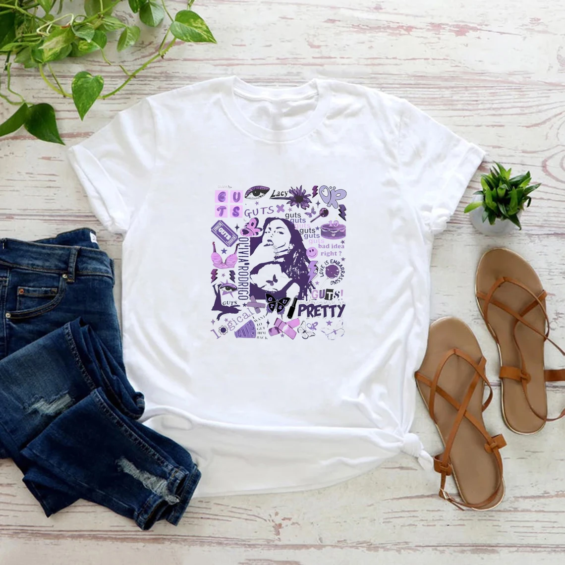 Olivia Vampire Guts 2024 World Tour mujeres tendencia de verano Y2K camiseta moda gótica calle pantalón corto Casual camisa de manga