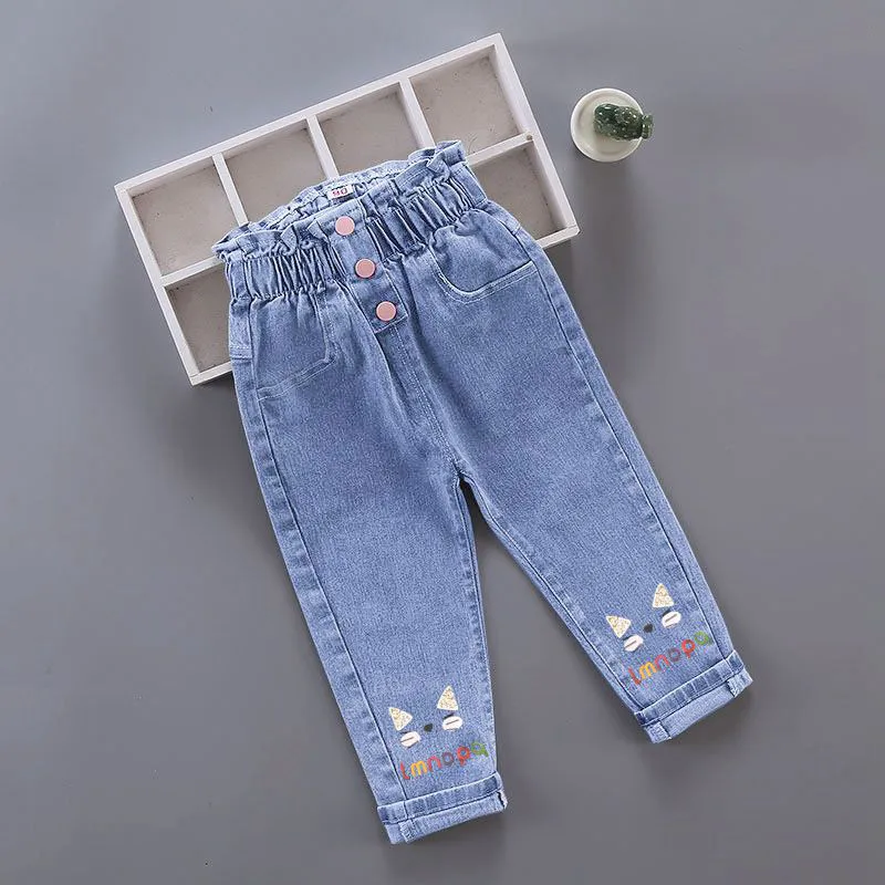 Children\'s Fashion Jeans Pants Girls Retro Casual Denim Pants