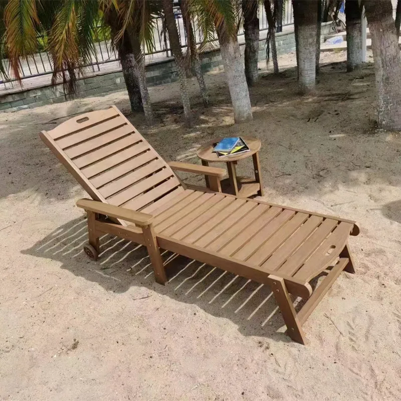 

New full Plastic wooden Outdoor chaise chair lounger for swimming pool garden Park outdoor furniture PS wood beach chair