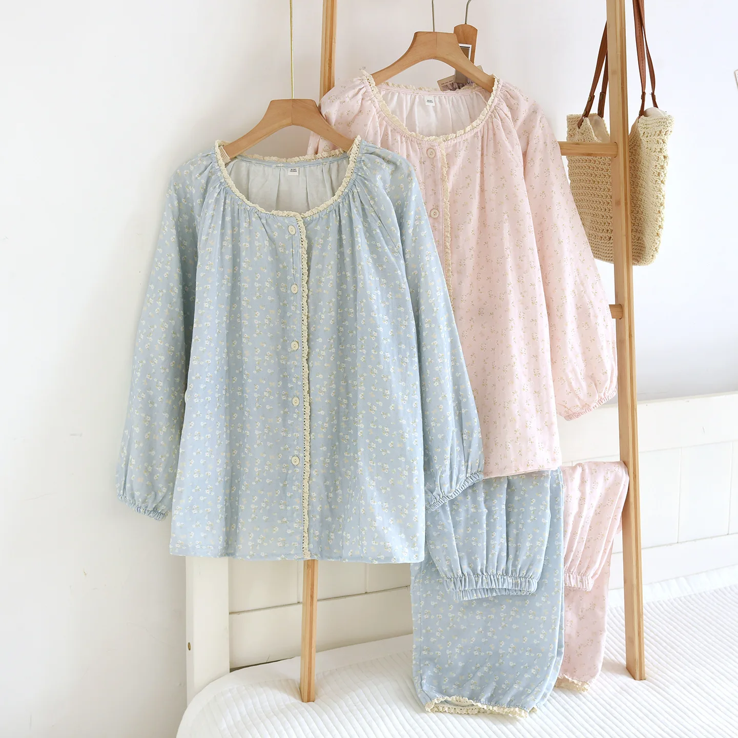 

Women's Cotton Pajamas Set Spring Autumn Long Sleeve Shirt Pants Sleepwear 2 Piece Set For Women Home Lounger Loose Suit