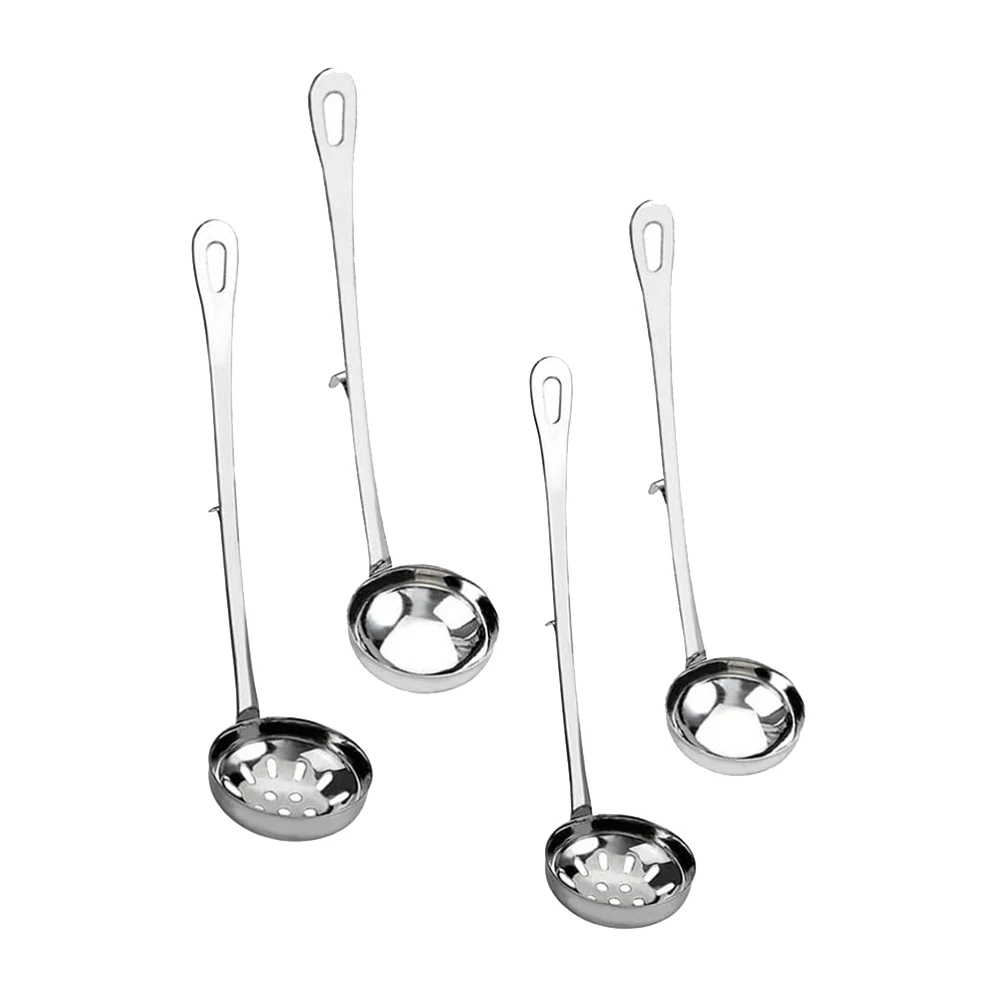 Stainless Slotted Spoon and Soup Ladle with Hooks Set Long Handle Hot Pot Skimmer Strainer Spoon Cooking Utensils