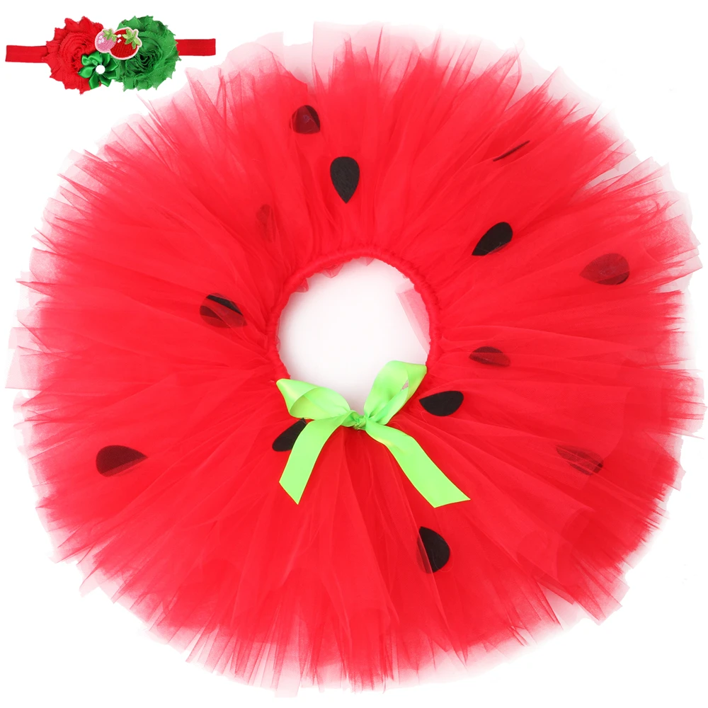 Strawberry Girls Tutu Skirt Outfit Red Fluffy Children Princess Tutu Pettiskirt Party Dance Baby Girl Tulle Skirts Kids Costume