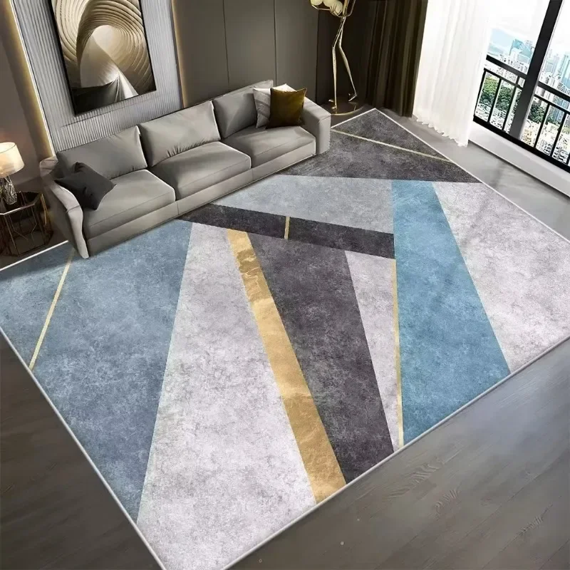 Modern Grey Blue Geometric Large Carpet Living Room Decoration Home Mats Antiskid Soft Rugs for Bedroom Gold Big Size Lounge Rug