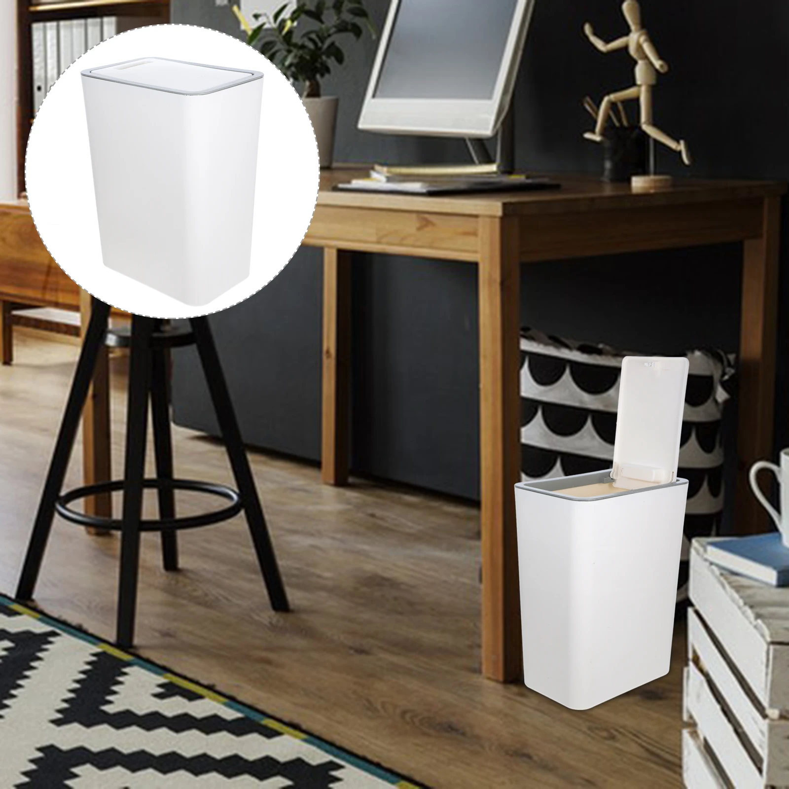 

Plastic Trash Can Narrow Garbage Bin Bathroom Bedroom Kitchen Waste Basket Rubbish Container Litter Bucket Office Use Pp