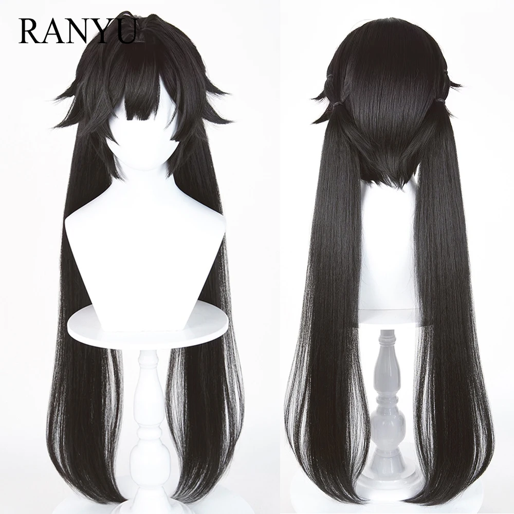 

Black Long Straight Synthetic Wigs with Bangs Anime Game Cosplay Fluffy Wig for Daily Party