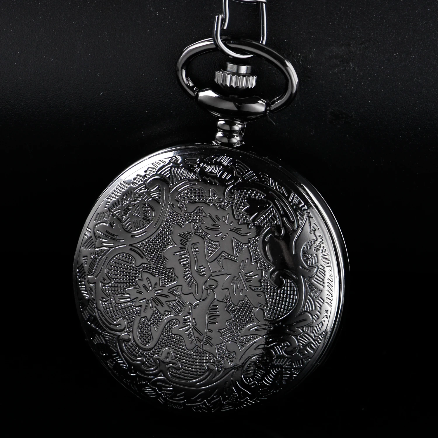 Steampunk Steel Vintage Hollow Black Gear Hollow Quartz Pocket Watch Necklace Pendant Clock Chain Men's Women's CF1036