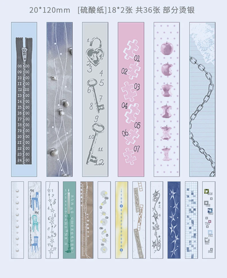 Journal GO 120 Stück Lange Streifen-Zeitleisten Haftnotizen Datumsplaner Terminplaner Dekoratives Material Papier für Journaling und Scrapbooking – Detail 13