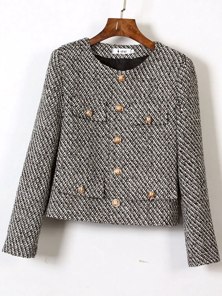 Autumn Winter Small Fragrant Tweed Jacket Coat Women Vintage