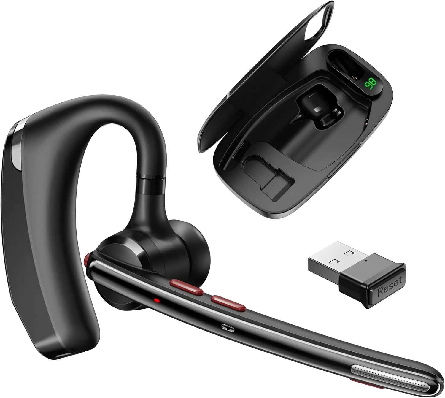 

Wireless Bluetooth Headset V5.3 with Noise-Canceling Mics, Portable Charging Case, 300H Standby for Computer/Phones