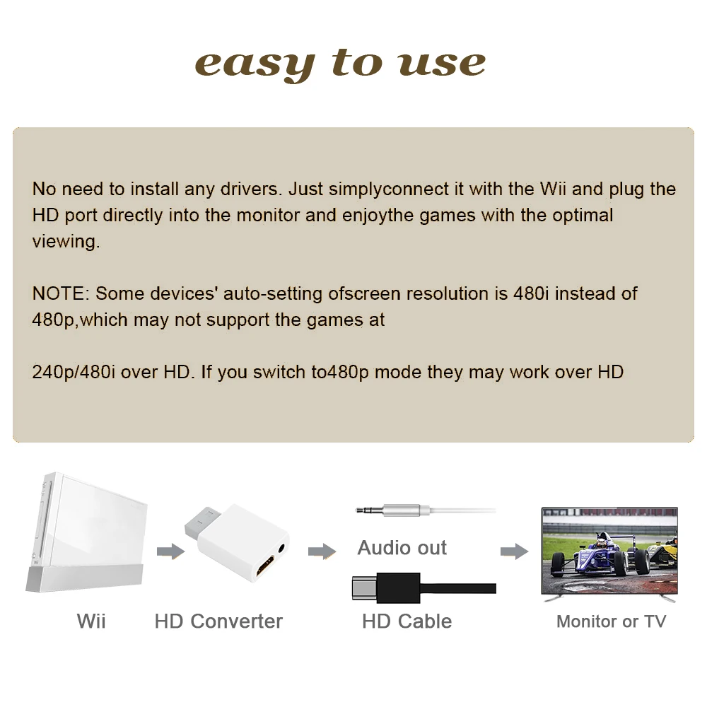 ขายส่งสำหรับ MAYFLASH สำหรับ Wii HD Adapter Converter 720P/1080P 3.5มม.สำหรับ HDTV