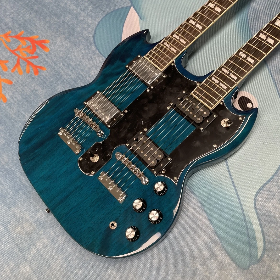 12+6 double-headed electric guitar, dual-coil pickup with silver hardware guitars, professional performance electric guitarra