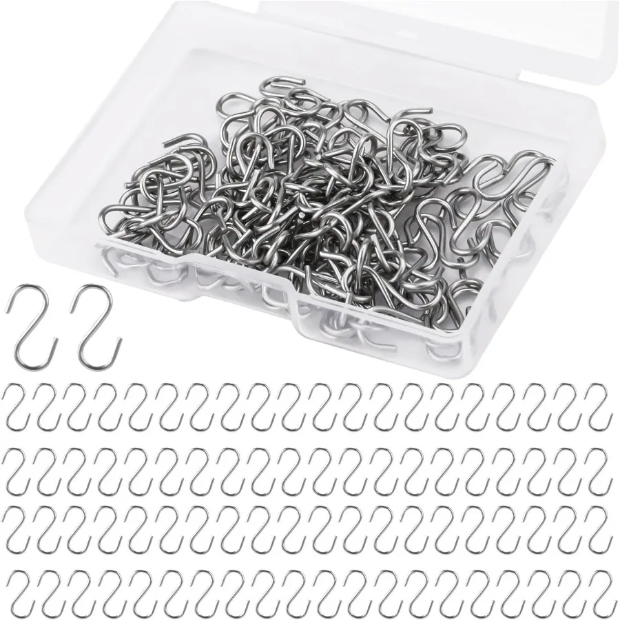 100 قطعة خطافات صغيرة S للتعليق خطاف صغير على شكل S من الفولاذ المقاوم للصدأ خطاف على شكل S مع صندوق تخزين خطافات Orment Craft بها بنفسك Craft