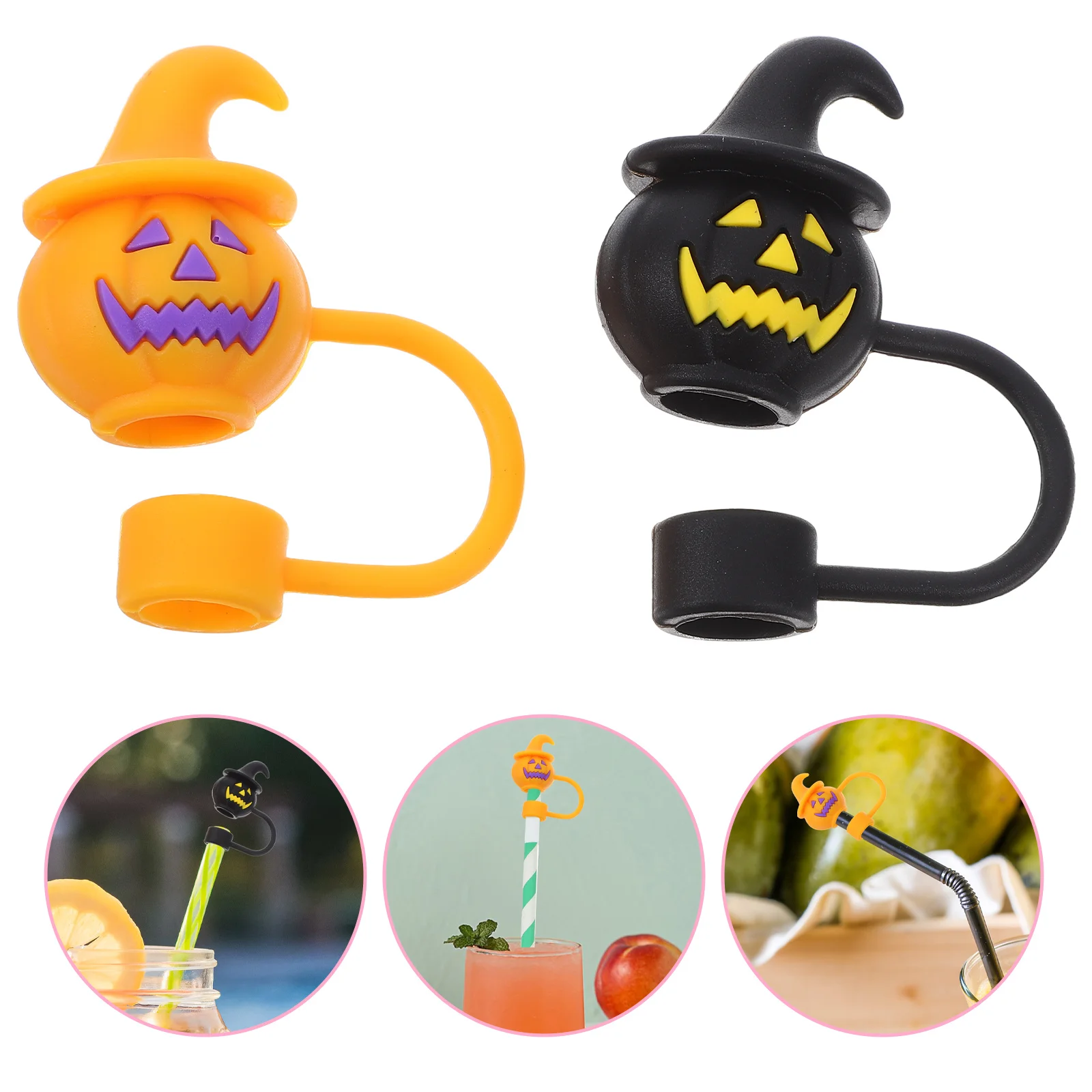 

4Pcs Halloween Silicone Straw Covers Pumpkin Design Reusable Tips Protector for Outdoor Activities Straw Cover
