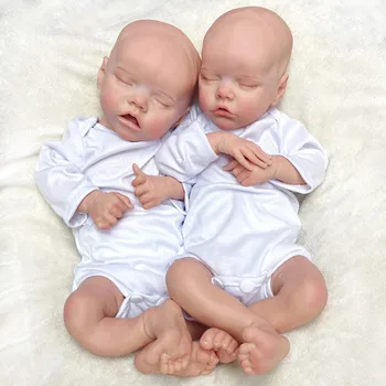 1 PC 18 인치 쌍둥이 자매 페인트 Slicone Bebe Reborn Doll 소녀 수제 소프트 터치 신생아 인형