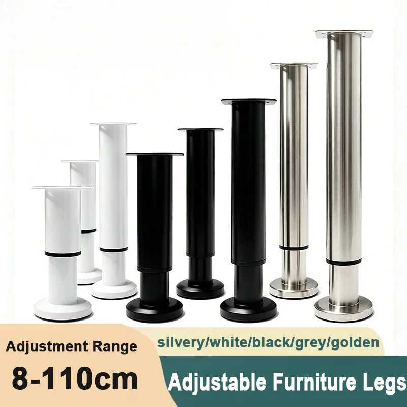 1Pcs Adjustable Furniture Legs 8-110cm Stainless Steel Heavy Duty Black White Silver Grey Golden Cabinet Table Sofa Bed Feet