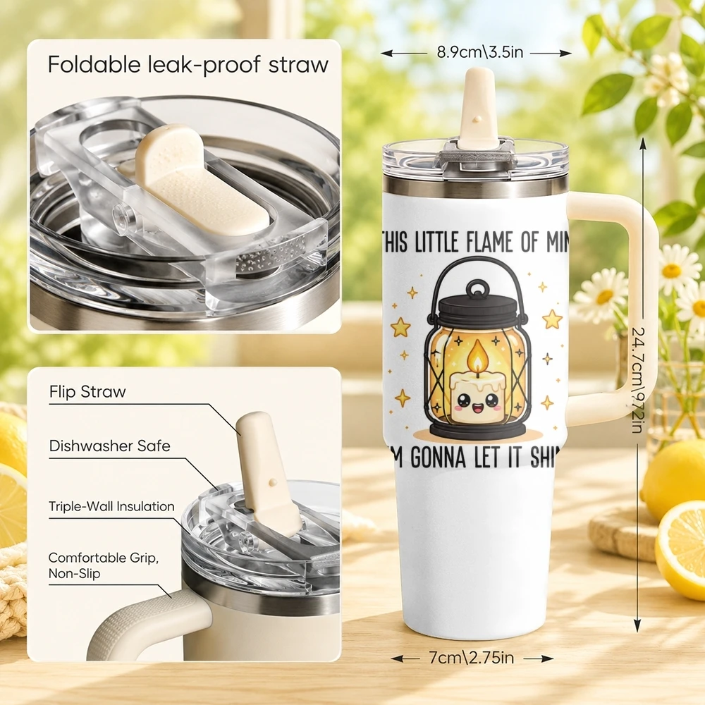 Dumpster Fire Positivity Vacuum Flasks 40oz Tumbler with Handle and Straw Stainless Steel Insulated Travel Coffee Mug Water Cup