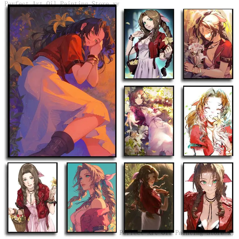 Aerith Anime F-FINAL FANTASY VII Posters Living Room Bar Cafe Quality Canvas Vintage Style Comics Painting Art Home Wall Decor