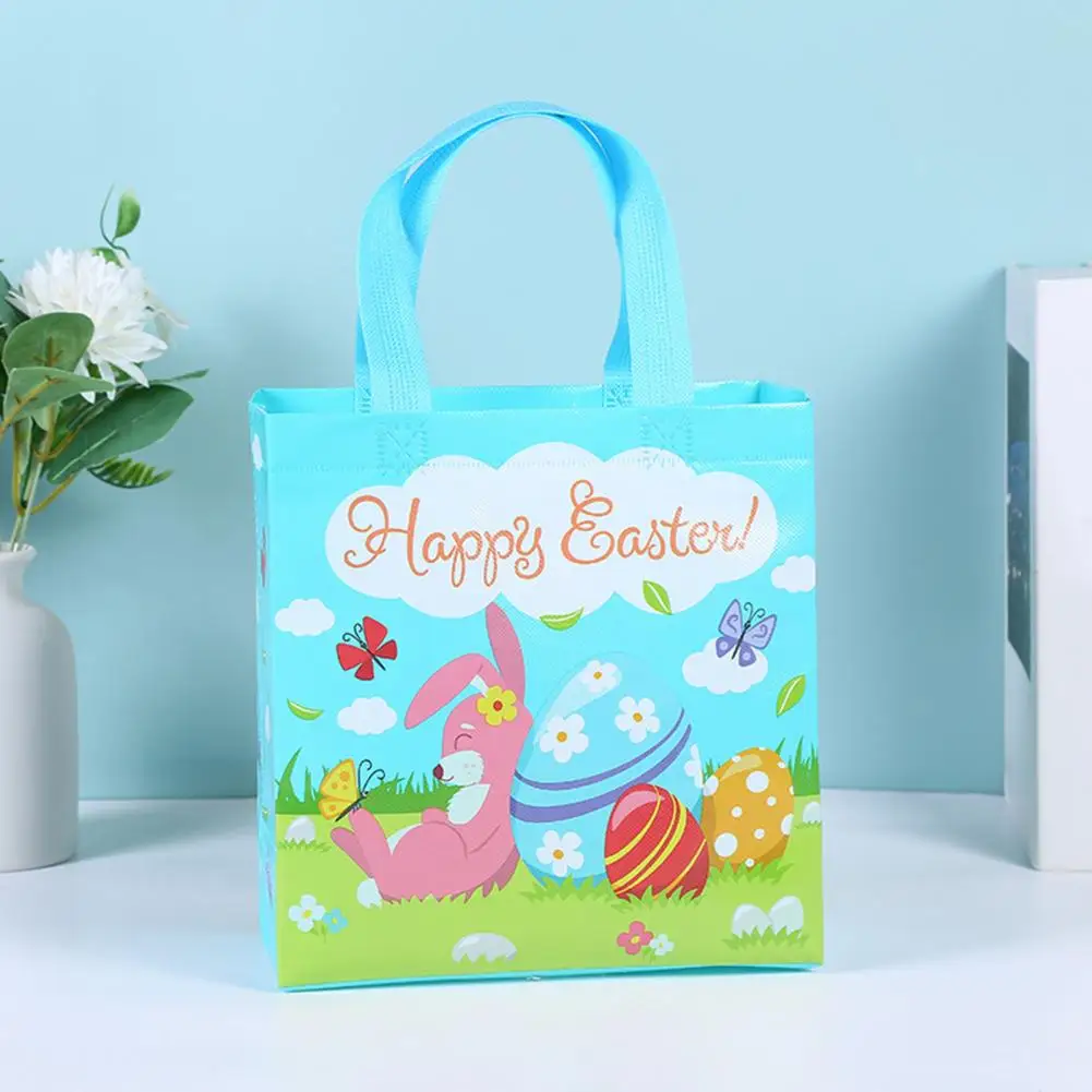 Easter Party Favor Bag Easter Festival Gift Bags with Colorful Egg Bunny Design Set of 4 Non-woven Fabric for Treats for Happy