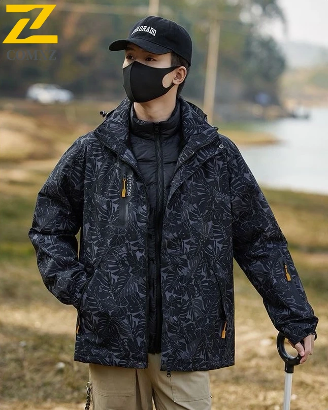 

Весенне-осенняя камуфляжная куртка, уличная съемная шапка, свободное дышащее велосипедное пальто, модная и простая мужская одежда