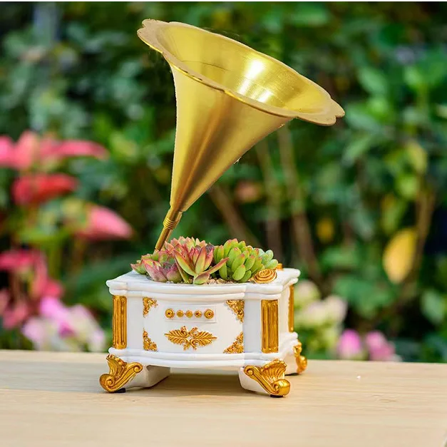 

Classically Glazed Resin Simulation Phonograph Fleshy Flower Pot for Garden Decor Courtyard Terrace Ornaments Indoor Planters