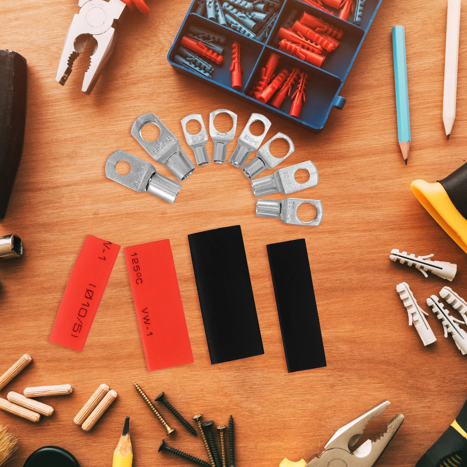 

1 комплект медных клемм, соединители для проводов, наконечники, кабельные концы, кольцевой калибр, термоусадочная трубка, изолированные электрические проекты