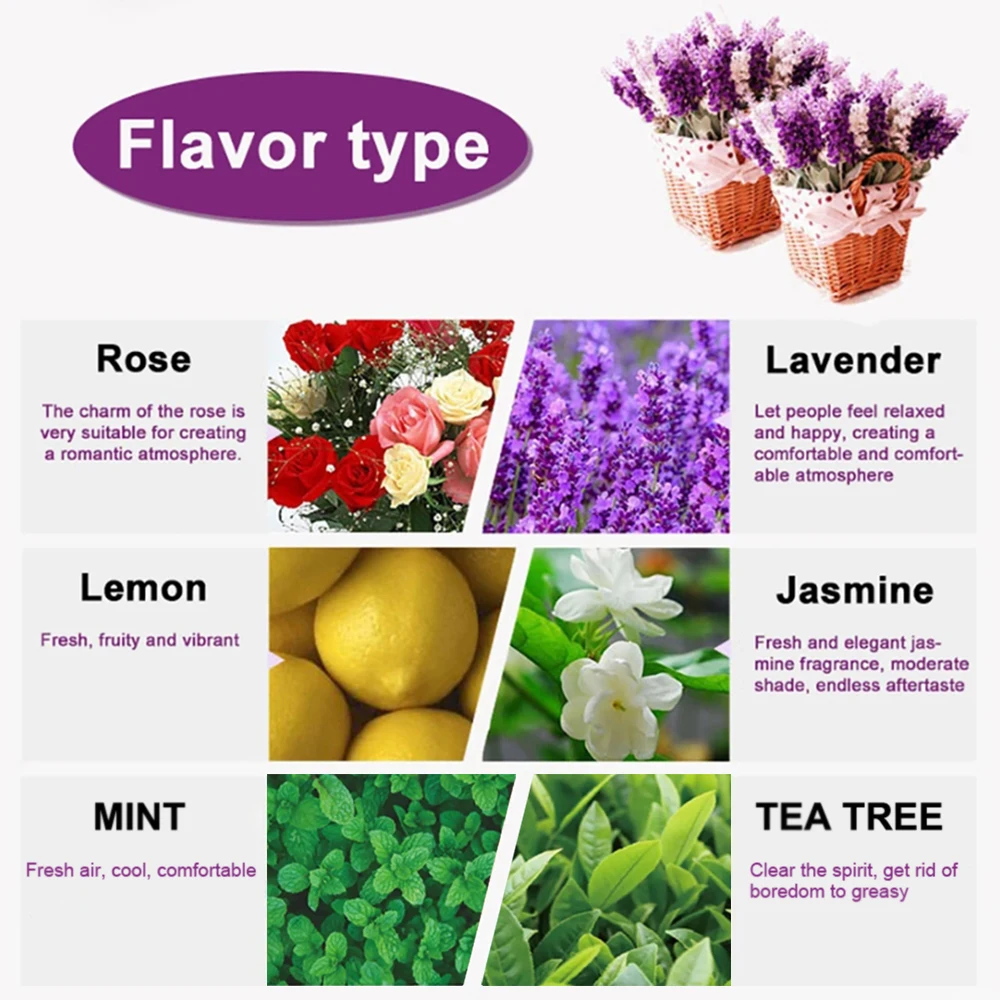 6-teiliges ätherisches Öl-Set, 10 ml, reines natürliches Aromatherapie-ätherisches Öl, Zitrone, Minze, Rose, Teebaum, Lavendel, Jasmin, diffuserende Kerze.
