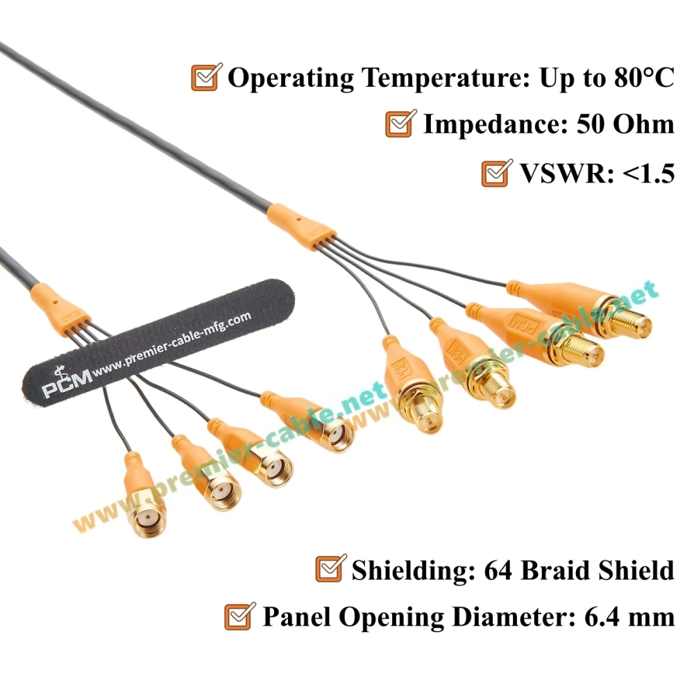 4-in-1 RP-SMA Stecker auf Buchse Schottkabel 50 Ohm Verlustarmes HF-Koaxial-Verlängerungskabel 4x4 MIMO für Antenne, WLAN-Router, GPS – Detail 4