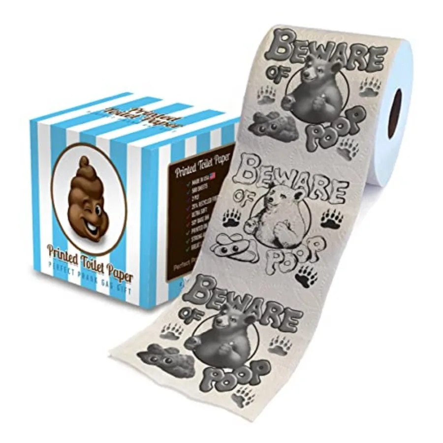 

Beware of Bear Poop Printed Toilet Paper Gag Gift Funny Toilet Paper Roll For Prank, Surprise, Bathroom Decor, Novelty Gift For