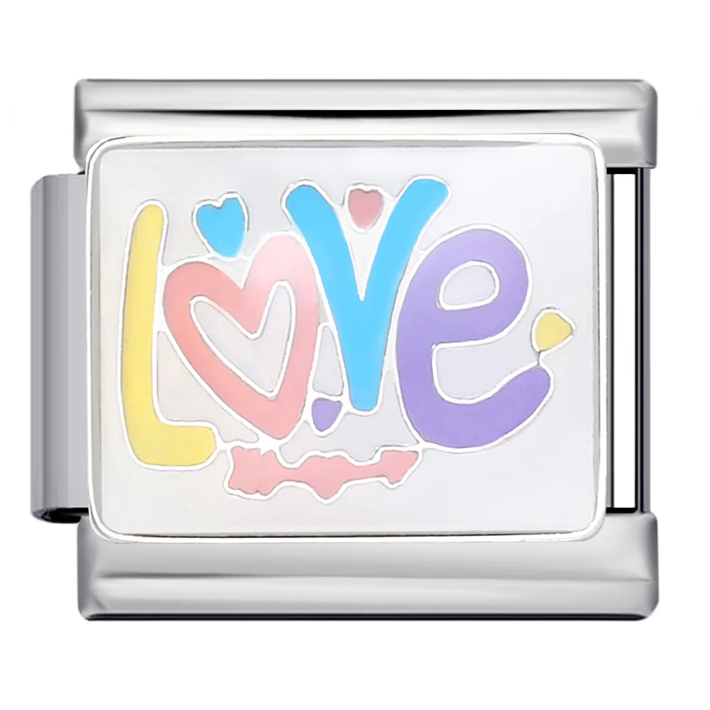 Colorful Y2k Cute Women Colorful Candy Heart Pizza Italian Charm Link Fit 9mm Stainless Steel Bracelet Making DIY Jewelry Beads