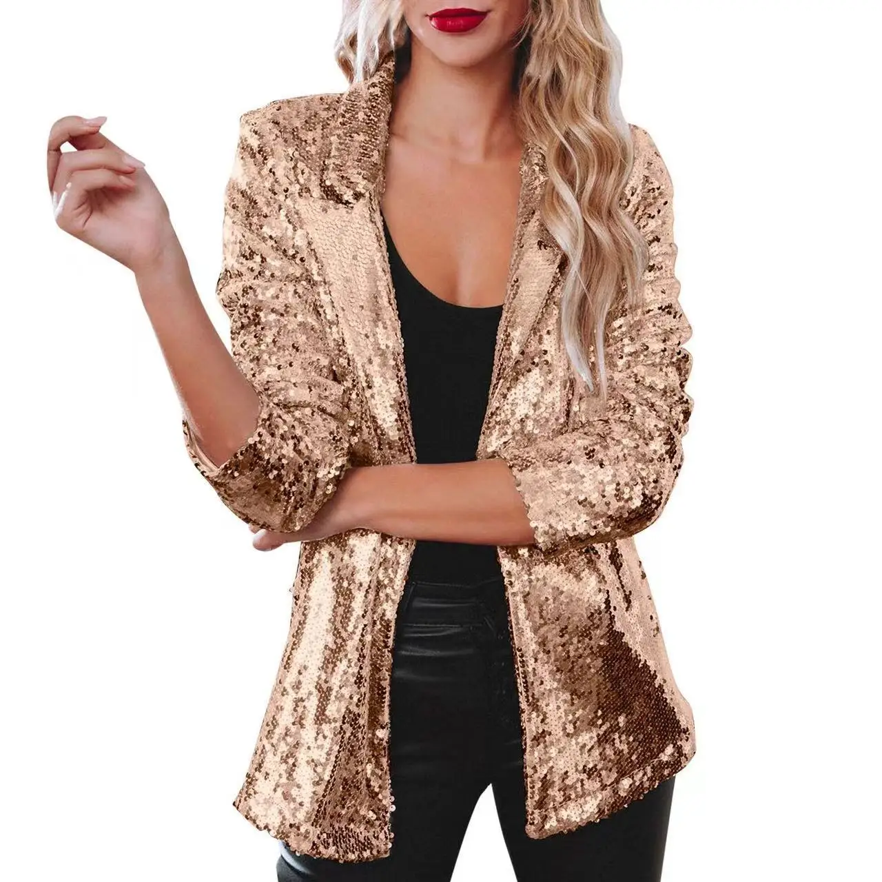 

Casual Small Suit Beaded Top Sequin Long Sleeved Commuting Lapel Temperament Small Suit Jacket Stage Hosting Party Suit Jacket