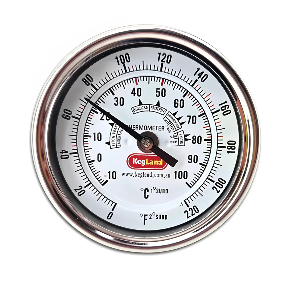 KegLand Bi-Metal 3 Inch Dial Weldless Thermometer - Long Stem 132mm Homebrew Beer Wine Tool