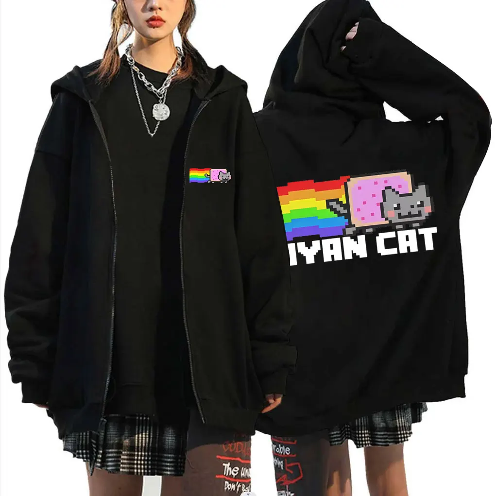 

Забавная толстовка на молнии с принтом Rainbow Nyan Cat, унисекс, для мужчин и женщин, повседневная, с юмором, милая, кавайная, для косплея