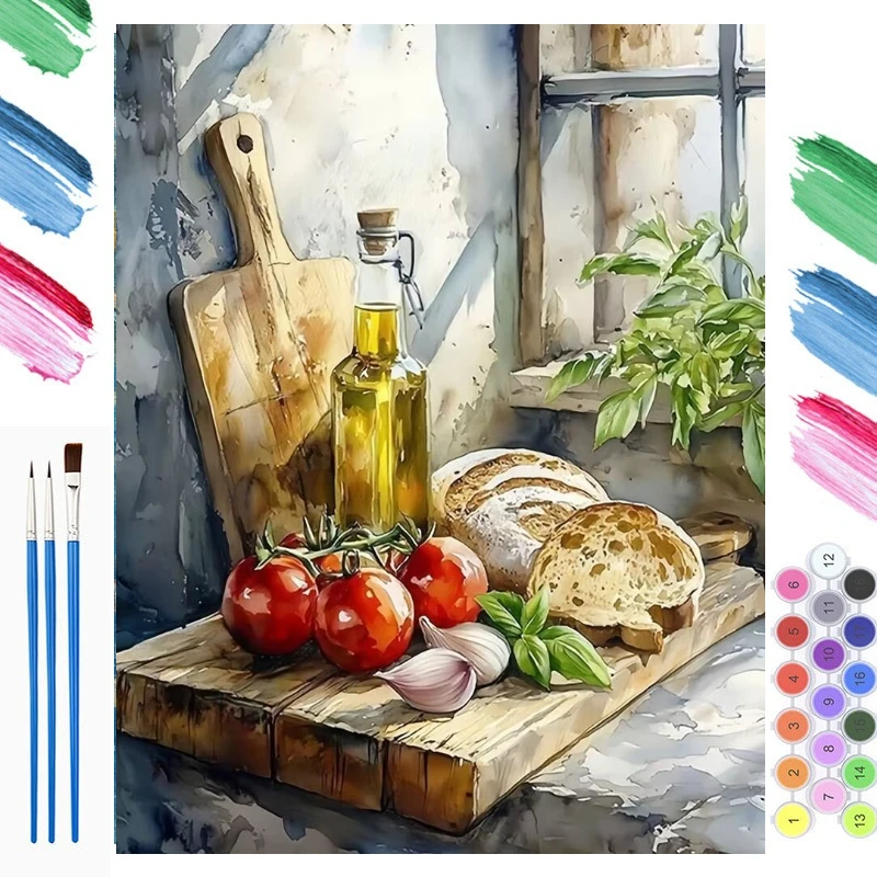 DIY Digital Oil Painting Bread Painting By Numbers on Canvas Tomato Onion Paint By Number Adult Kit Food Kitchen Decoration