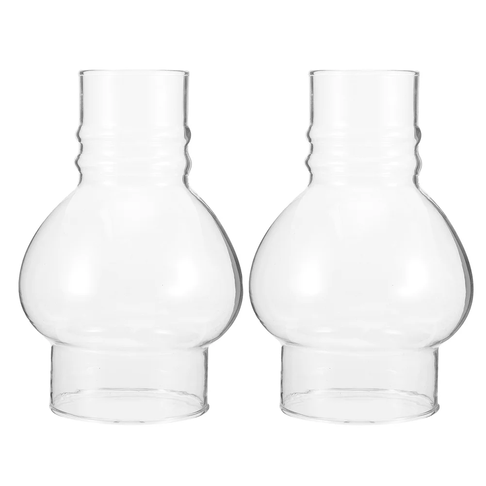 

2Pcs Round Glass Chimney for Oil Lamp Clear Lamp Shade Replacement Hurricane Cover Vintage Lighting Decor Accessory
