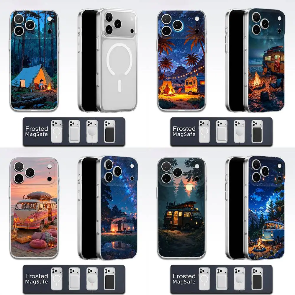 

Phone Case For iPhone 17,16,15,14,13,12,11,Pro,Max,Plus,E,Air,Mini Magsafe Frosted Transparent Combi Van Car Outdoor Camping