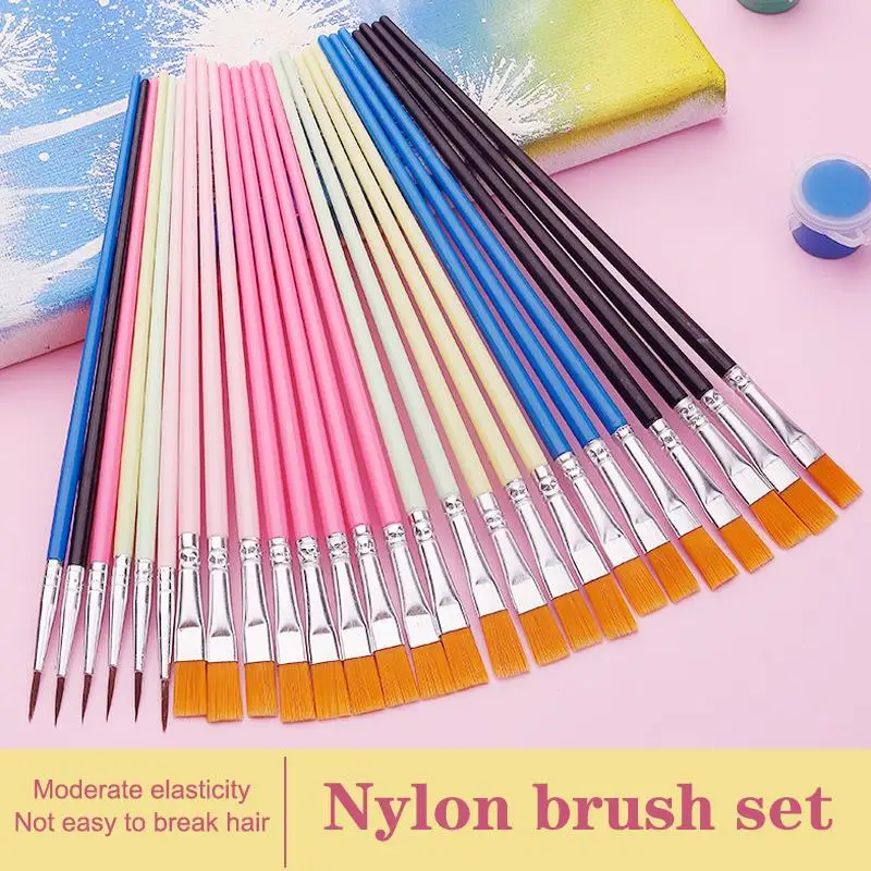 [YU]12 Pcs Painting Brushes Set Art Round Flat Hair Nylon Hair Paint Brush Pen For Oil Acrylic Watercolor School Art Supplies