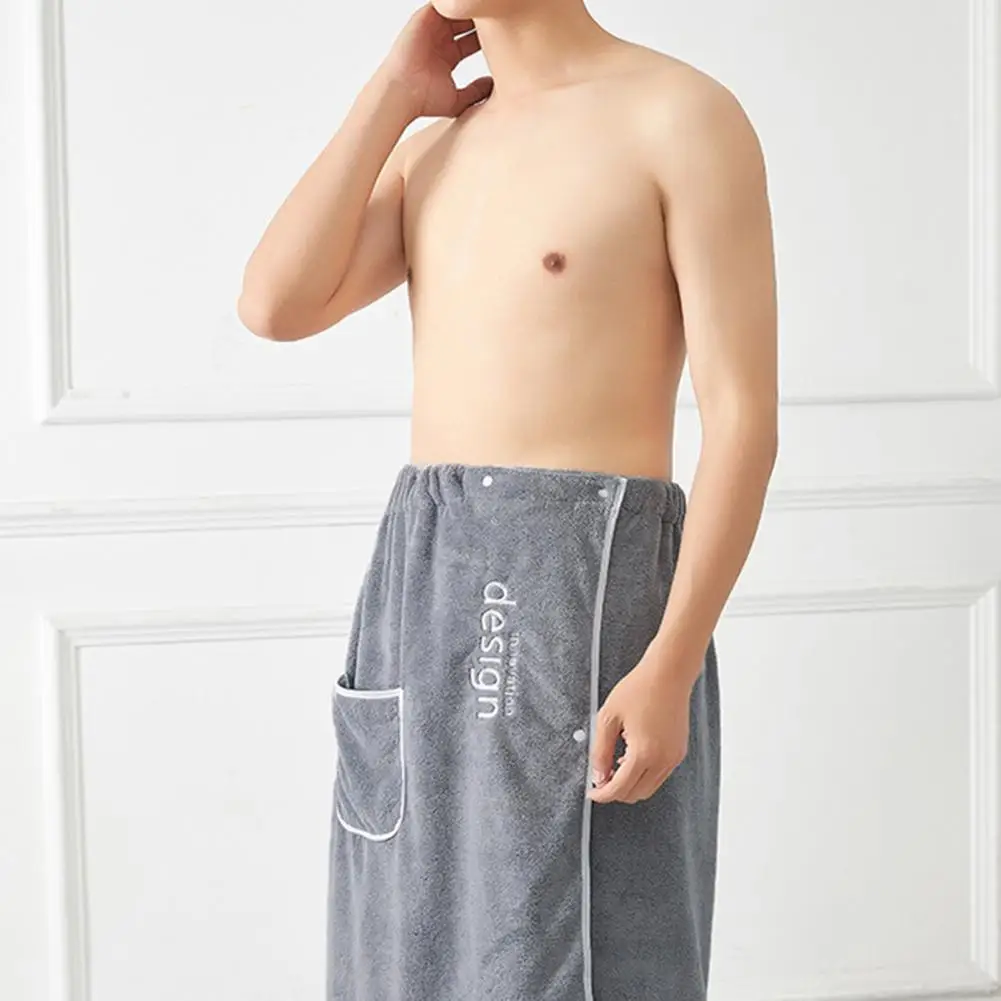 Men Bath Towel Wrap-around Absorbent Quick Dry Bath Wrap Towel Secure Buckle And Pocket Shower Wrap For Gym Spa Sauna Shower