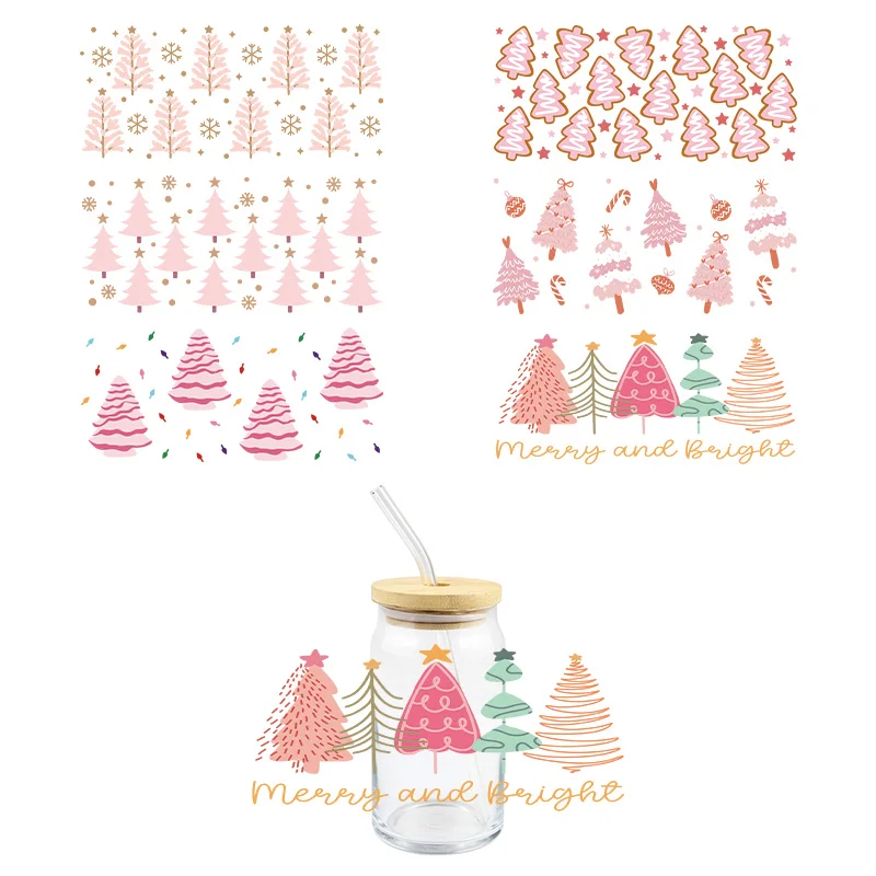 

Christmas UV DTF Wrap Transfer Stickers Colorful Christmas Trees Design DTF Wrap For Glasses Cups Mugs Waterproof DIY Decal