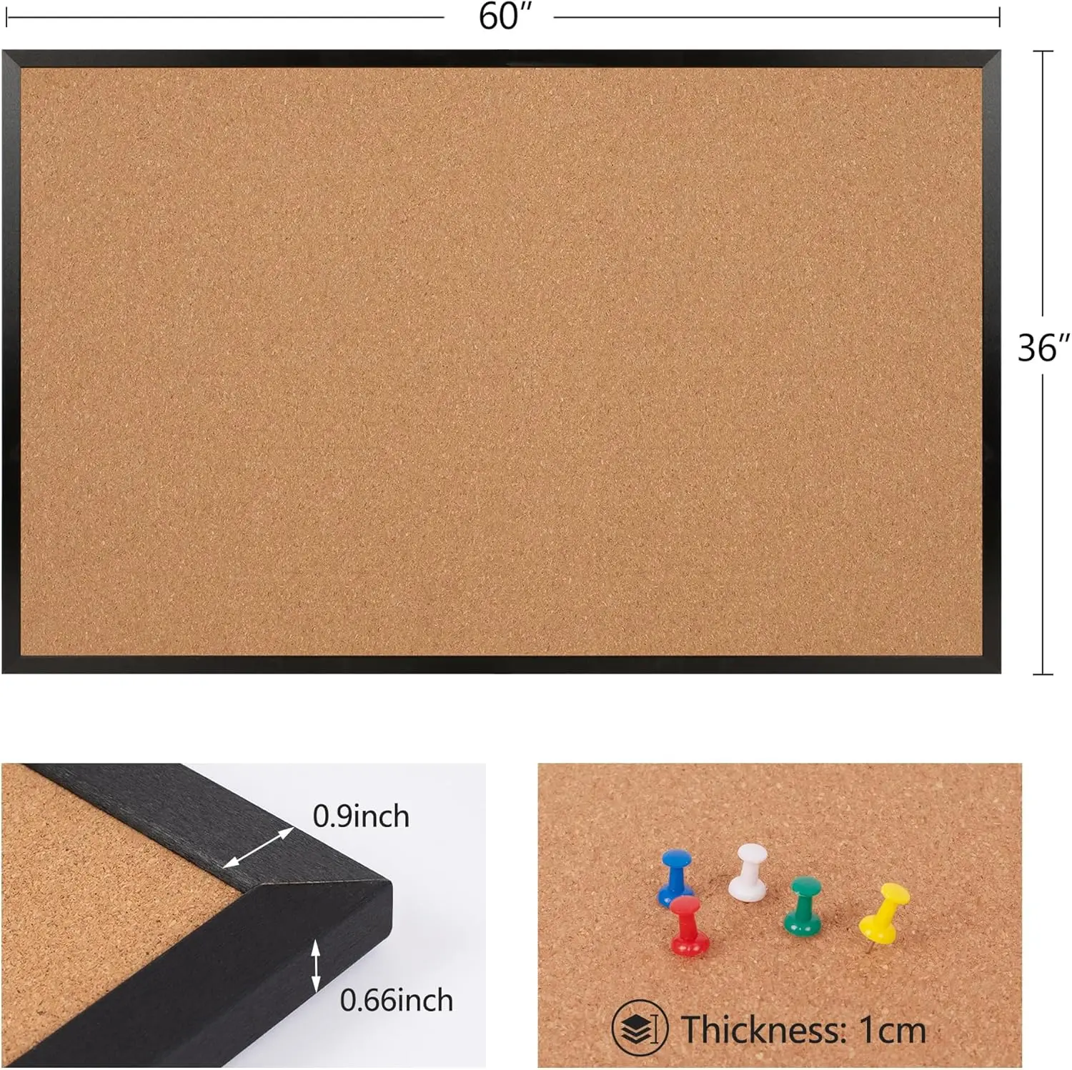 Очень большая пробковая доска для объявлений 60X36 дюймов, черная деревянная рамка 5 'x 3' Corkboard для стены, настенная доска для объявлений с 18 P