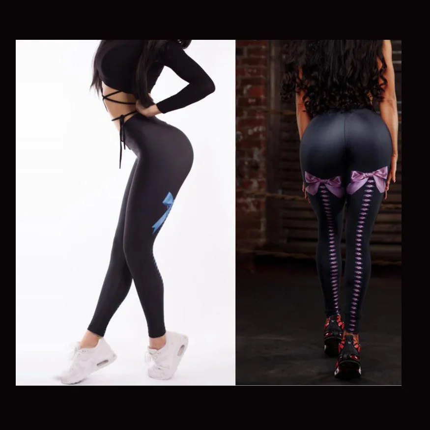 Tight digital print training yoga pants Stretch leggings Long pants for women high waist hips bow