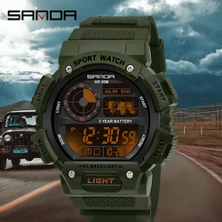 SANDA Men Electronic Watch Luminous Waterproof Multifunctional Outdoor Sports Mens Watches Military Watch Relogio Masculino 6009