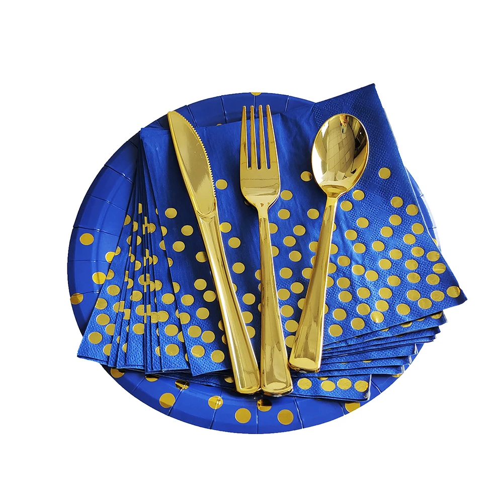 Blue Dot Disposable Tableware Sets Paper Cup Plates Straw for Diy Kids Birthday Party Adult Wedding Decorations Babyshower Decor
