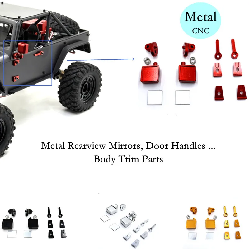 Metal Rearview Mirrors, Door Handles etc. for the Meijiaxin H12Y H12Y+ RC Car, Upgraded Aluminum Alloy Body Trim Parts
