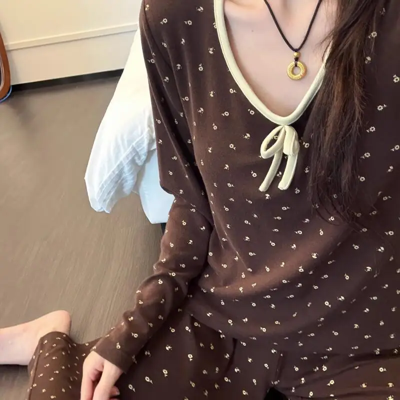 

Women's Pajama Set Comfortable Sleepwear with padded cups Flannel Female Sweet Japanese Style New Autumn Winter Long Sleeve Home